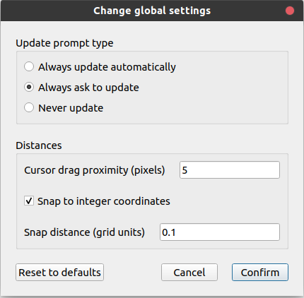 The global settings menu